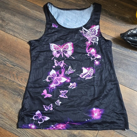 VINTAGE-CUSTOMIZED NEON BUTTERFLY  GRAPHIC TANK TOP - Picture 2 of 3